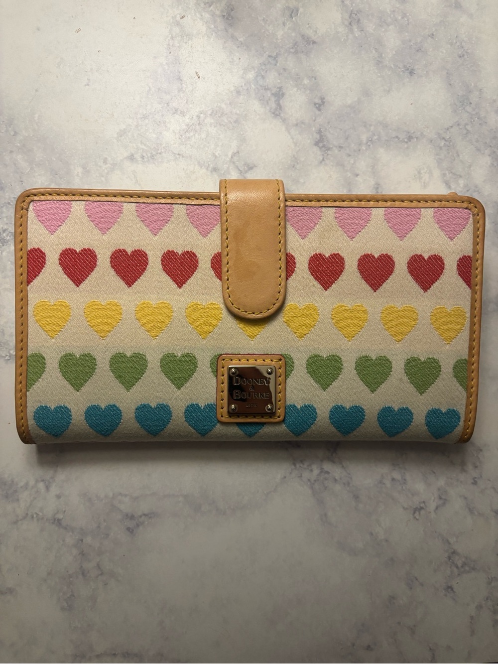 Dooney & Bourke Cream Wallet with Rainbow Heart Rows